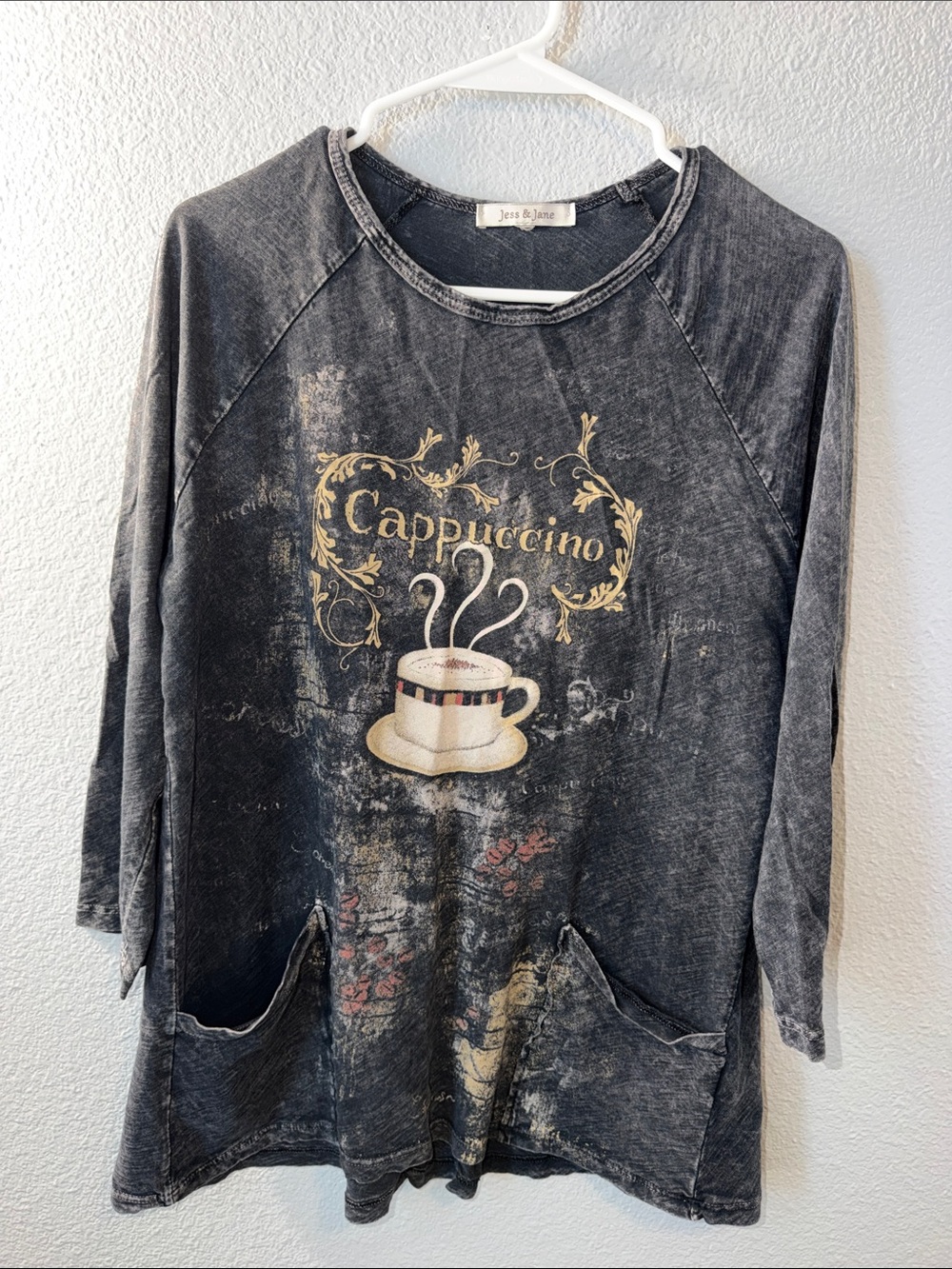 Black Distressed  'Cappuccino' Graphic Tunic Top
